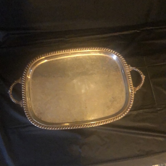 Copper under Silver plate large ornate serving tray marked Lion foot 1” pedestal - Picture 3 of 8